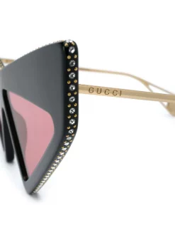 Gucci Eyewear 1865 BLACK GOLD RED/PINK Lunettes De Soleil à Détails De Strass Homme -Gucci Eyewear Soldes 2022 13297985 14857568 600