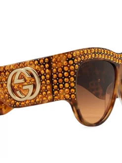 Gucci Eyewear Lunettes De Soleil à Ornements En Cristal 2225 HAVANA HAVANA BROWN -Gucci Eyewear Soldes 2022 13961568 17839599 600