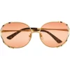 Gucci Eyewear Lunettes De Soleil à Monture Ronde Rayée 003 GOLD GOLD ORANGE