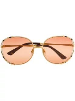 Gucci Eyewear Lunettes De Soleil à Monture Ronde Rayée 003 GOLD GOLD ORANGE