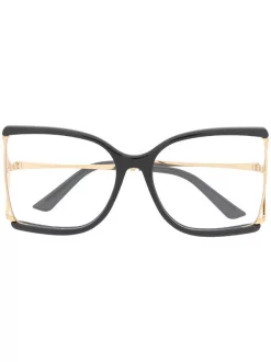 Gucci Eyewear 001 BLACK GOLD TRANSPARENT Lunettes De Vue à Monture Oversize Femme