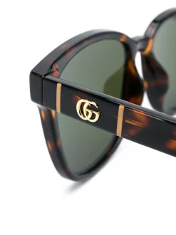 Gucci Eyewear 002 HAVANA HAVANA GREEN Lunettes De Soleil à Logo Femme -Gucci Eyewear Soldes 2022 15011643 25058999 600