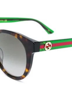 Gucci Eyewear Lunettes De Soleil à Monture Ronde 003 HAVANA GREEN BROWN -Gucci Eyewear Soldes 2022 15011651 24985464 600
