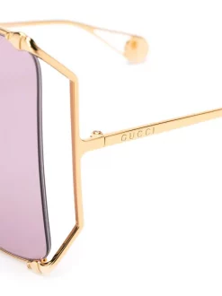 Gucci Eyewear 013 GOLD GOLD VIOLET Lunettes De Soleil à Monture Oversize Femme -Gucci Eyewear Soldes 2022 15051858 25308139 600