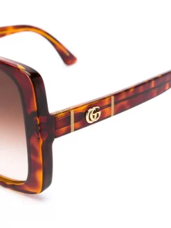 Gucci Eyewear 002 HAVANA HAVANA BROWN Lunettes De Soleil à Monture Carrée Femme -Gucci Eyewear Soldes 2022 15052061 25308157 600