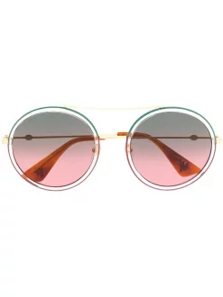 Gucci Eyewear 022 GOLD GOLD GREEN Lunettes De Soleil Ă Monture Ronde GG0061S Femme