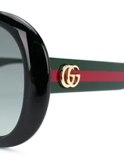 Gucci Eyewear Lunettes De Soleil à Détails Web 001 BLACK GREEN GREY -Gucci Eyewear Soldes 2022 15420967 27304756 600