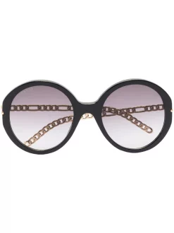 Gucci Eyewear 001 BLACK GOLD GREY Lunettes De Soleil à Monture Oversize Femme