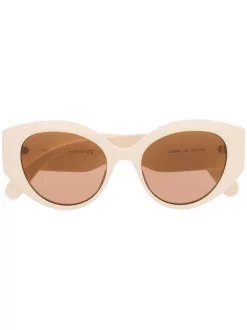 Gucci Eyewear Lunettes De Soleil à Plaque Logo 002 IVORY IVORY BROWN