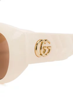 Gucci Eyewear Lunettes De Soleil à Plaque Logo 002 IVORY IVORY BROWN -Gucci Eyewear Soldes 2022 15896908 29476106 600