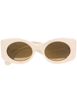 Gucci Eyewear Lunettes De Soleil à Plaque Logo 002 WHITE IVORY BROWN