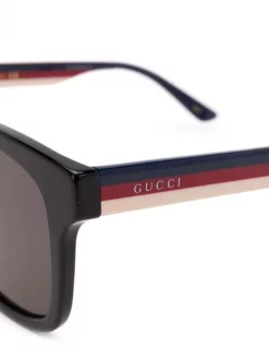 Gucci Eyewear 002 BLACK BLUE GREY Lunettes De Soleil à Logo Homme -Gucci Eyewear Soldes 2022 15896961 29327447 600