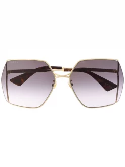 Gucci Eyewear 001 GOLD GOLD GREY Lunettes De Soleil à Monture Oversize Femme
