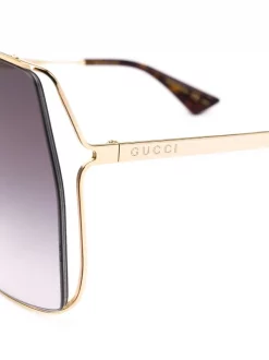 Gucci Eyewear 001 GOLD GOLD GREY Lunettes De Soleil à Monture Oversize Femme -Gucci Eyewear Soldes 2022 15907799 29736279 600