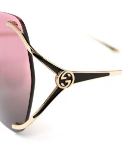 Gucci Eyewear Lunettes De Soleil à Monture Ronde Oversize 001 GOLD GOLD GREEN -Gucci Eyewear Soldes 2022 15937723 29775177 600