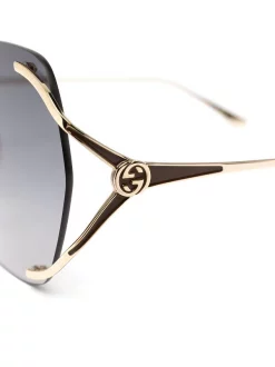 Gucci Eyewear Lunettes De Soleil à Monture Ronde 002 GOLD/GREY -Gucci Eyewear Soldes 2022 15937826 29773556 600