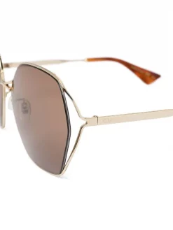 Gucci Eyewear 002 GOLD Lunettes De Soleil à Monture Oversize Femme -Gucci Eyewear Soldes 2022 15956877 30111310 600