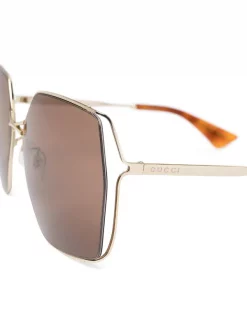 Gucci Eyewear 002 BROWN Lunettes De Soleil à Monture Oversize Femme -Gucci Eyewear Soldes 2022 15956880 30111314 600