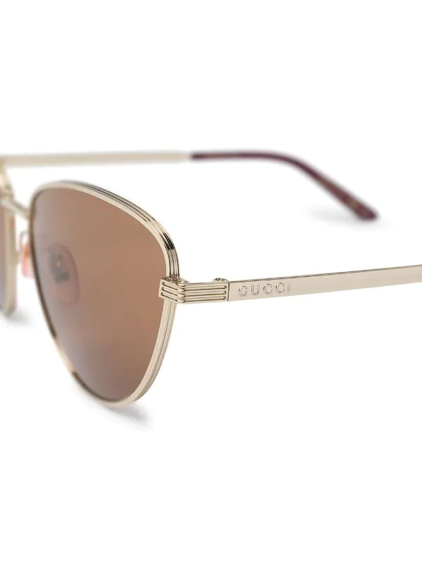 Gucci Eyewear Lunettes De Soleil à Monture Ovale 002 GOLD GOLD BROWN 3 Gucci Eyewear Lunettes De Soleil à Monture Ovale 002 GOLD GOLD BROWN – Image 3