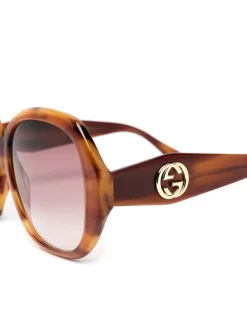 Gucci Eyewear Lunettes De Soleil Oversize à Effet écaille De Tortue 004 BROWN -Gucci Eyewear Soldes 2022 15983551 29783526 600