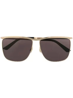 Gucci Eyewear 001 GOLD GOLD GREY Lunettes De Soleil à Monture Carrée Femme