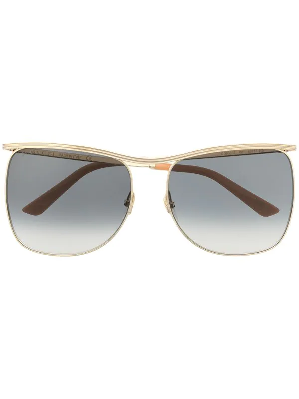 Gucci Eyewear 001 GOLD GOLD GREY Lunettes De Soleil 0820S à Monture Carrée Femme 1 Gucci Eyewear 001 GOLD GOLD GREY Lunettes De Soleil 0820S à Monture Carrée Femme