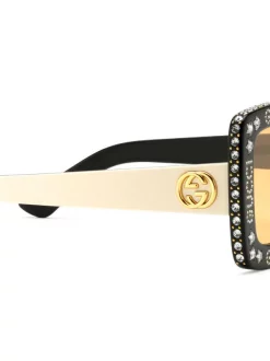 Gucci Eyewear Lunettes De Soleil à Monture Carrée Ornée De Cristal 1072 Nero -Gucci Eyewear Soldes 2022 16264639 31060216 600