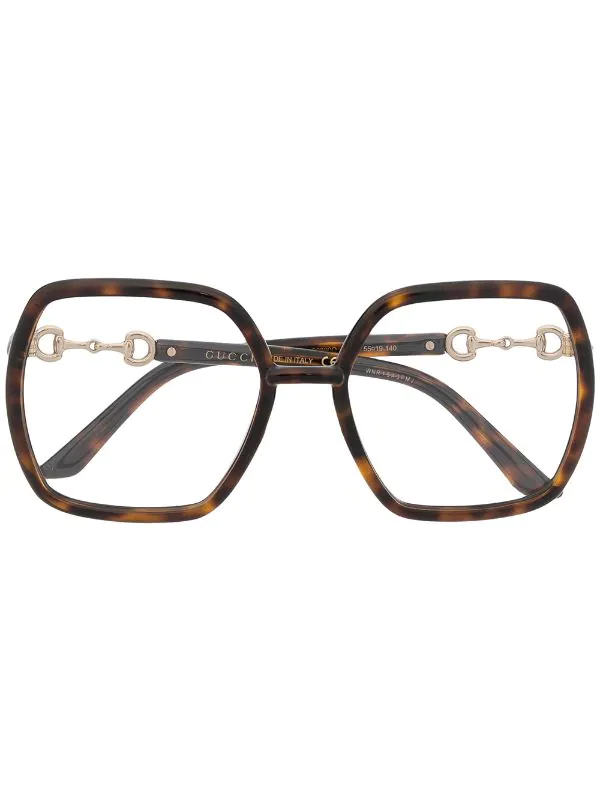 Gucci Eyewear 002 BROWN Lunettes De Vue Horsebit à Monture Oversize Femme 1 Gucci Eyewear 002 BROWN Lunettes De Vue Horsebit à Monture Oversize Femme