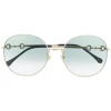 Gucci Eyewear 003 GOLD GREEN Lunettes De Soleil Horsebit à Monture Ronde Femme