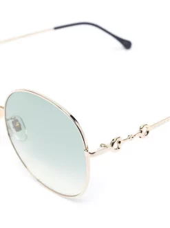 Gucci Eyewear 003 GOLD GREEN Lunettes De Soleil Horsebit à Monture Ronde Femme -Gucci Eyewear Soldes 2022 16330062 31352094 600