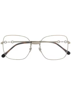 Gucci Eyewear 003 GOLD GOLD TRANSPARENT Lunettes De Vue Horsebit à Monture Carrée Femme