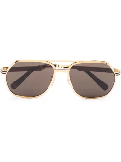 Gucci Eyewear Lunettes De Soleil à Plaque Logo GOLD-GOLD-BROWN