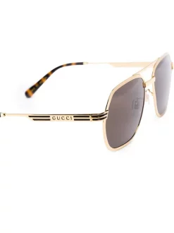 Gucci Eyewear Lunettes De Soleil à Plaque Logo GOLD-GOLD-BROWN -Gucci Eyewear Soldes 2022 16569634 35940738 600