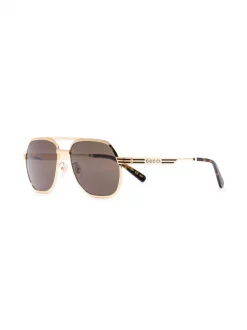 Gucci Eyewear Lunettes De Soleil à Plaque Logo GOLD-GOLD-BROWN -Gucci Eyewear Soldes 2022 16569634 35940739 600