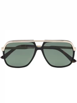 Gucci Eyewear Lunettes De Soleil à Détail Web 001 BLACK-GOLD-GREEN