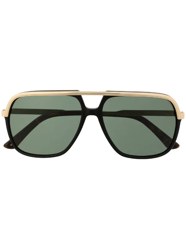 Gucci Eyewear Lunettes De Soleil à Monture Aviateur BLACK-GOLD-GREEN 1 Gucci Eyewear Lunettes De Soleil à Monture Aviateur BLACK-GOLD-GREEN