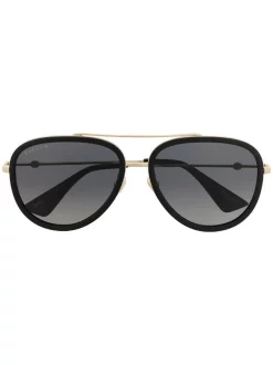 Gucci Eyewear Gold Gold Grey Lunettes De Soleil Ă Monture Aviateur Femme