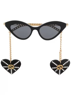 Gucci Eyewear 004 BLACK/ GOLD Lunettes De Soleil à Monture Papillon Femme