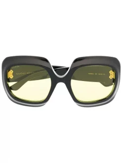 Gucci Eyewear 003 BLACK Lunettes De Soleil à Monture Ronde Oversize Femme