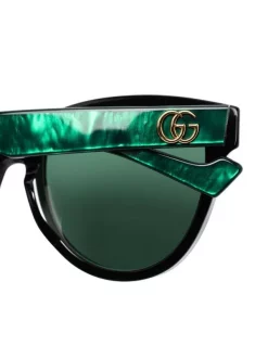 ( Nouvelle Collection ) Gucci Eyewear Lunettes De Soleil à Monture Ovale 001 BLACK/GREEN -Gucci Eyewear Soldes 2022 16800010 33416407 600