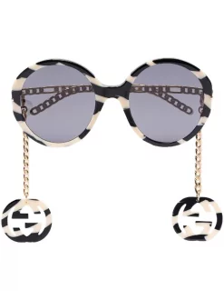Gucci Eyewear Lunettes De Soleil Jackie à Monture Ronde BLACK-GOLD-GREY