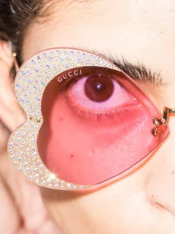 ( Nouvelle Collection ) Gucci Eyewear Lunettes De Soleil à Ornements En Cristal 001 GOLD GOLD PINK -Gucci Eyewear Soldes 2022 16843739 35972727 600