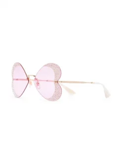 ( Nouvelle Collection ) Gucci Eyewear Lunettes De Soleil à Ornements En Cristal 001 GOLD GOLD PINK -Gucci Eyewear Soldes 2022 16843739 35973850 600