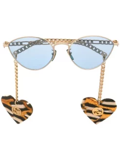 Gucci Eyewear 003 GOLD GOLD BLUE Lunettes De Soleil Ă Monture Papillon Femme