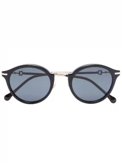 Gucci Eyewear BLACK-GOLD-GREY Lunettes De Soleil à Monture Ronde Femme