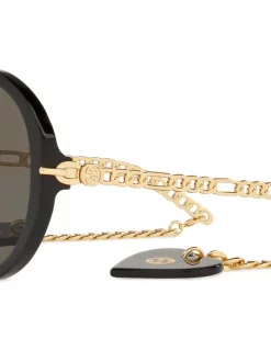 Gucci Eyewear Lunettes De Soleil à Monture Ronde 1100L1 Black -Gucci Eyewear Soldes 2022 16866313 33818922 600