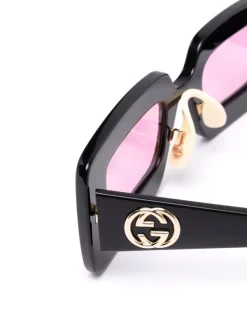 Gucci Eyewear 001 BLACK Lunettes De Soleil à Monture Rectangulaire Femme -Gucci Eyewear Soldes 2022 16873123 33571659 600