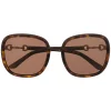 Gucci Eyewear HAVANA-HAVANA-BROWN Lunettes De Soleil Horsebit à Monture Oversize Femme