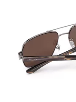 Gucci Eyewear 002 SILVER/ BROWN Lunettes De Soleil à Monture Carrée Homme -Gucci Eyewear Soldes 2022 17189647 34836370 600