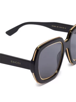 ( Nouvelle Collection ) Gucci Eyewear Black-black-grey Lunettes De Soleil à Monture Carrée Métallisée Homme -Gucci Eyewear Soldes 2022 17297928 38417127 600